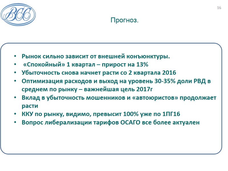 Прогноз.  16    Рынок сильно зависит от внешней конъюнктуры.  «Спокойный»